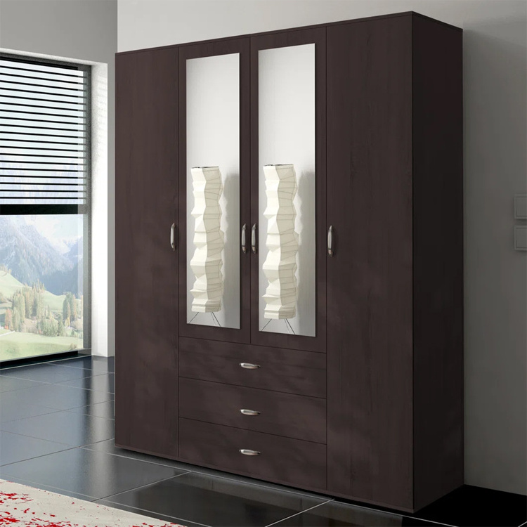 Customized 4 door high end bedroom armoire open storage wardrobe bedroom closet with mirror and drawers