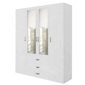 Customized 4 door high end bedroom armoire open storage wardrobe bedroom closet with mirror and drawers