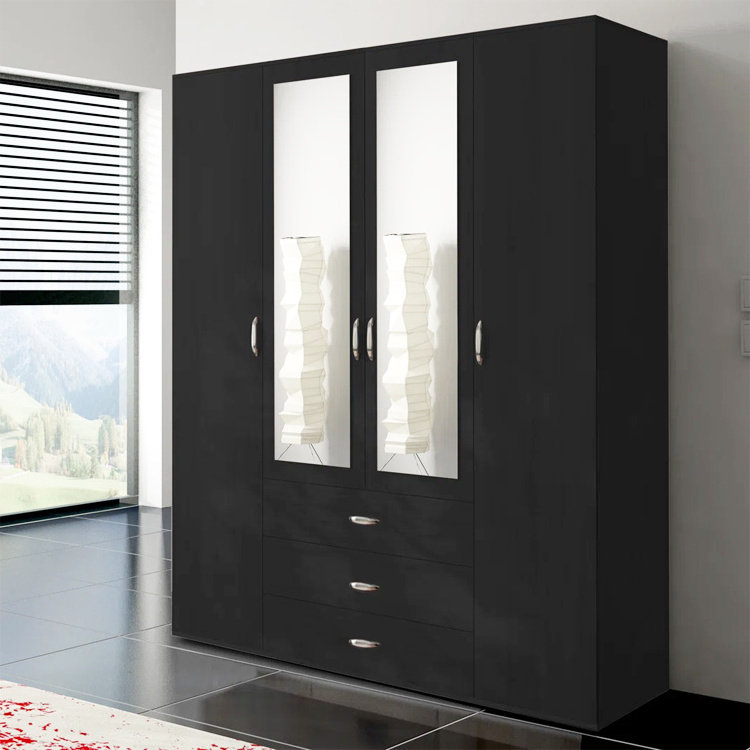 Customized 4 door high end bedroom armoire open storage wardrobe bedroom closet with mirror and drawers