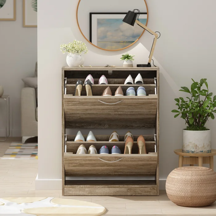 Modern Fashion Wooden 2 fence doors Shoe Cabinet Luxury Storage Shoe cabinet for 16 Pairs Shoe Cabinet