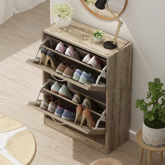 Modern Fashion Wooden 2 fence doors Shoe Cabinet Luxury Storage Shoe cabinet for 16 Pairs Shoe Cabinet