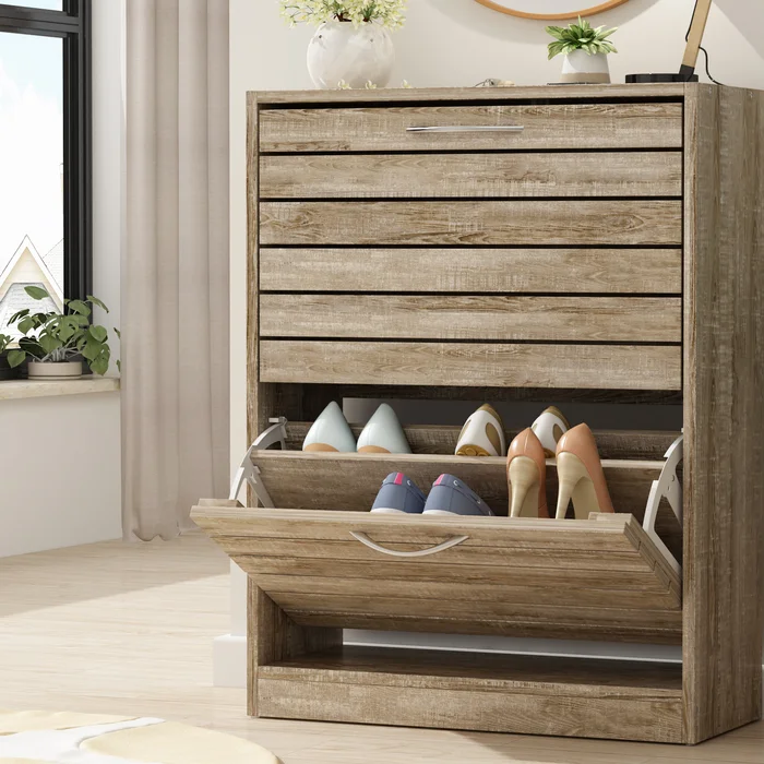 Modern Fashion Wooden 2 fence doors Shoe Cabinet Luxury Storage Shoe cabinet for 16 Pairs Shoe Cabinet