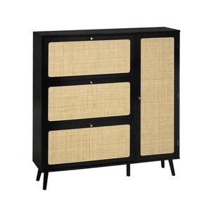 Black entrance luxury door wood 30 Pair rattan shoes storage shoe rack cabinet