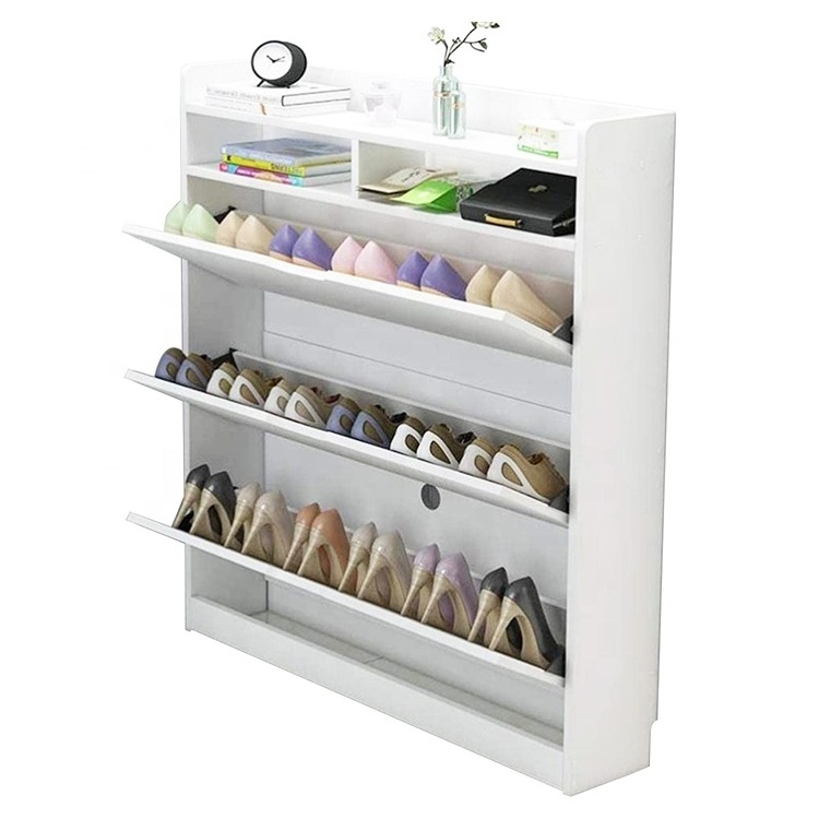 Narrow Entrance cabinet 3 layer wooden verticale rotating door shoe rack with 3 Flip Doors