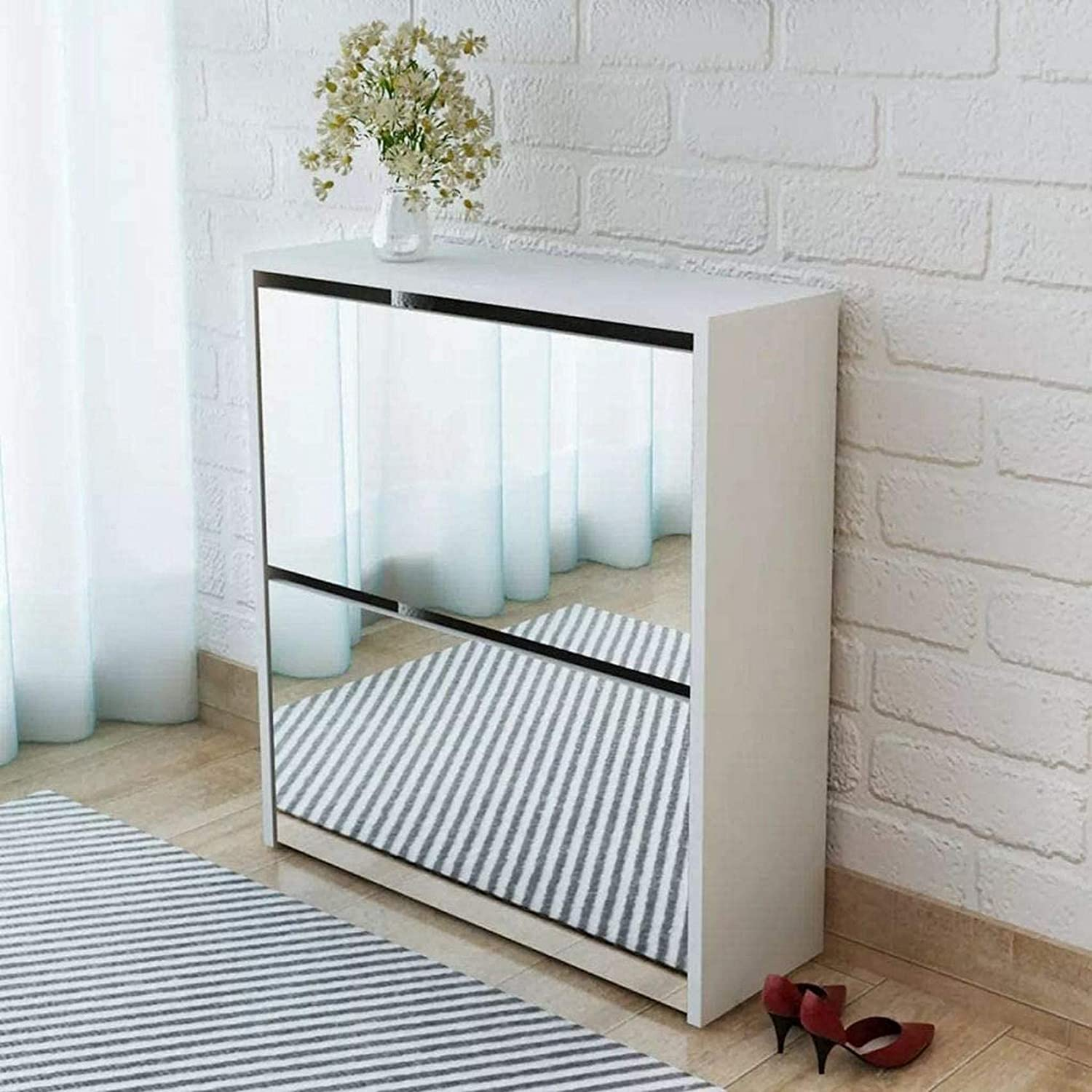 Modern Fashion Wooden 2 doors Shoe Cabinet with mirror Luxury Storage mirror Shoe cabinet for home Shoe Cabinet