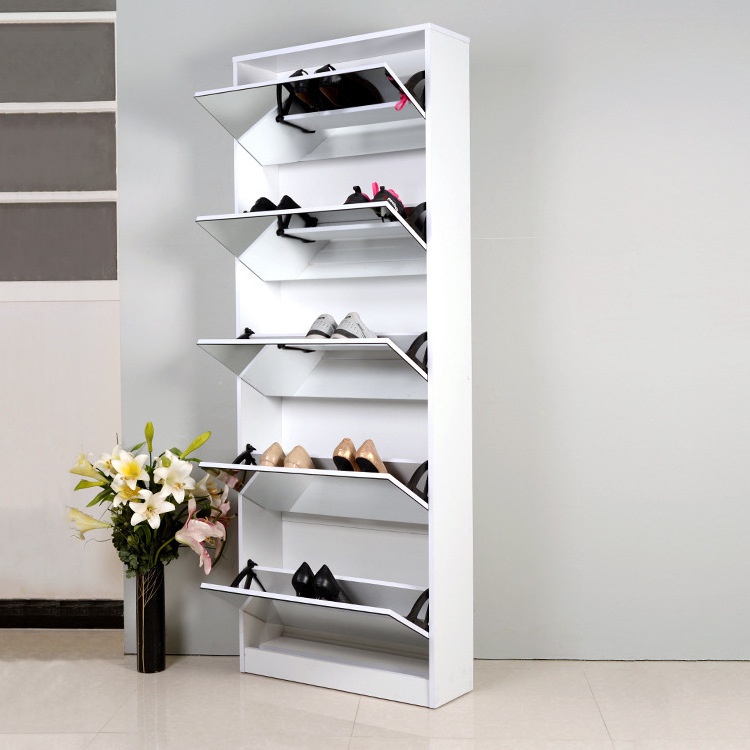 Modern wood nordic mirror slim shoe rack tall shoe cabinet with mirror for living room furniture