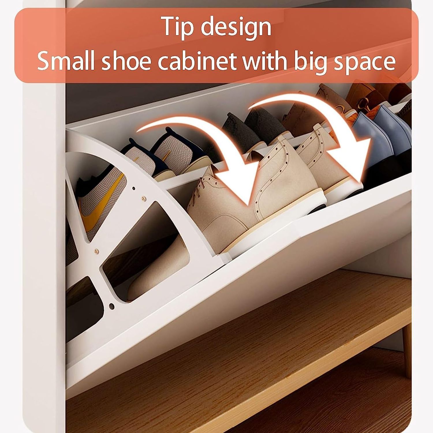 Modern slim entryway hidden shoe organizer shoe cabinet with doors and storage drawers and solid wooden legs