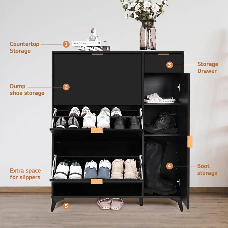 High quality 22 Pair Black Modern Free shoe rack storage cabinet wooden modern