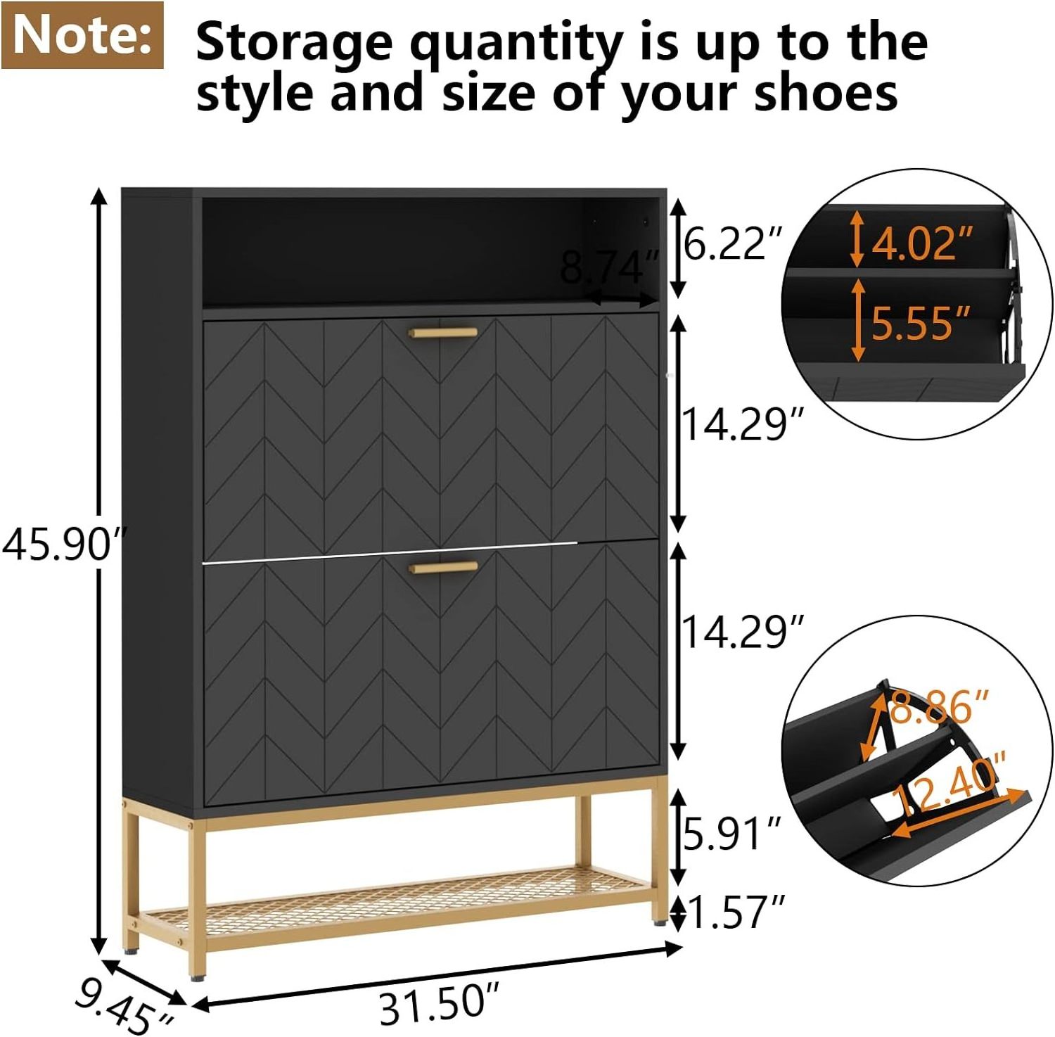 EVERGREEN Shoe Cabinet, Free Standing Tipping Bucket Shoe Rack Organizer with 2 Flip Drawers,Entryway Narrow Shoe Storage with S