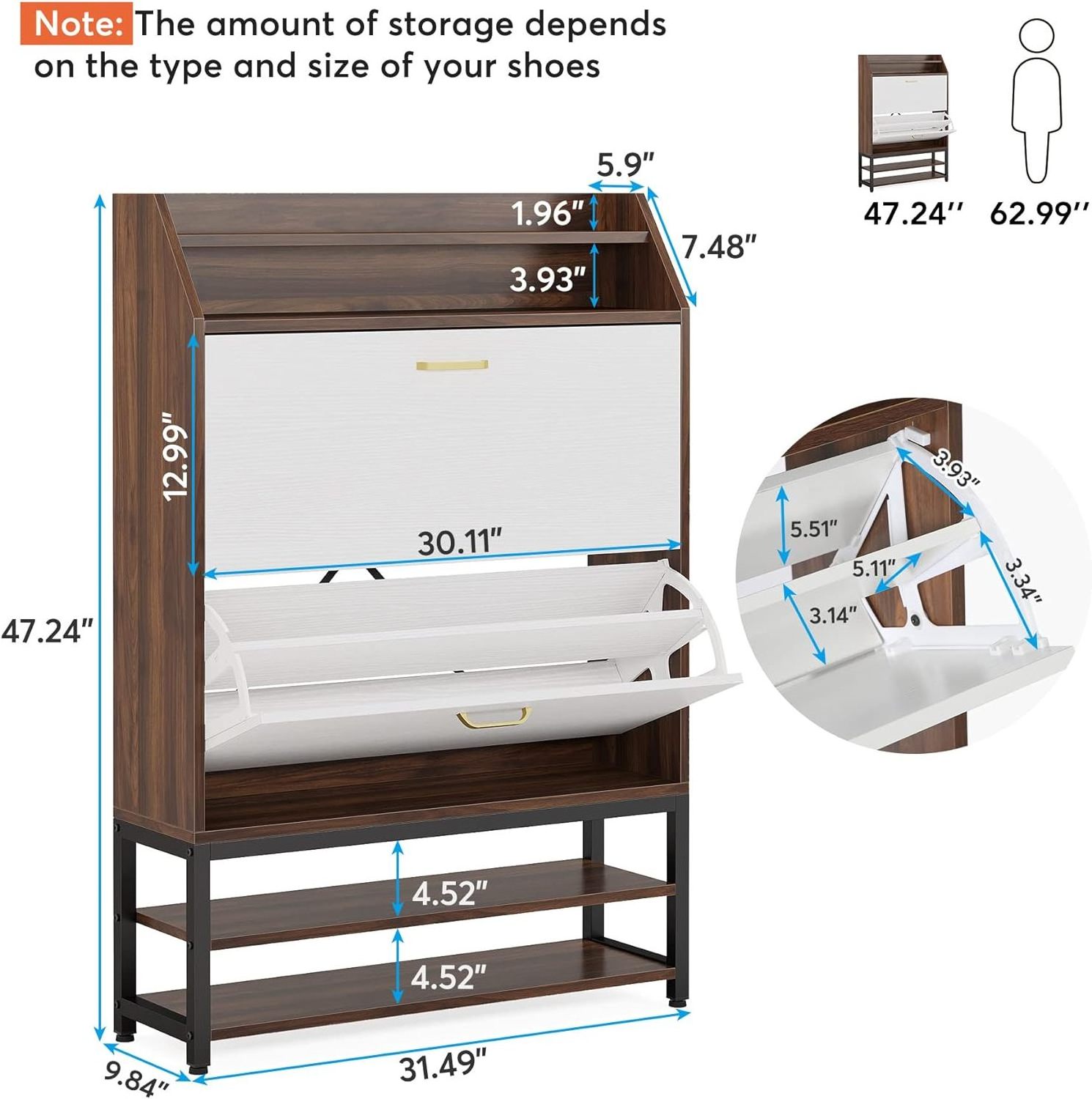 Freestanding Shoe Organizer for Entryway, Slim Shoe Storage Cabinet with 2 Flip Drawers & Open Storage Shelves