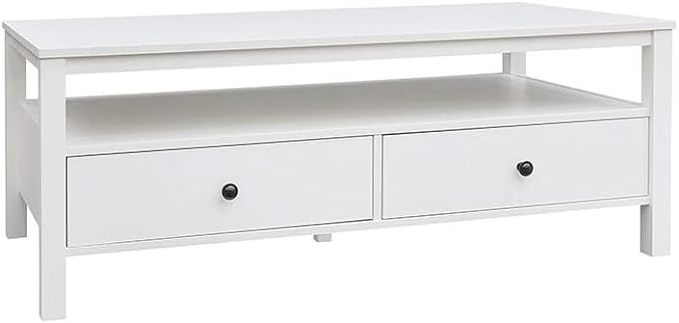 Floriana White 121cm Coffee Table with Open Shelf and 2 Drawers Storage