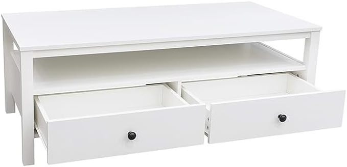 Floriana White 121cm Coffee Table with Open Shelf and 2 Drawers Storage