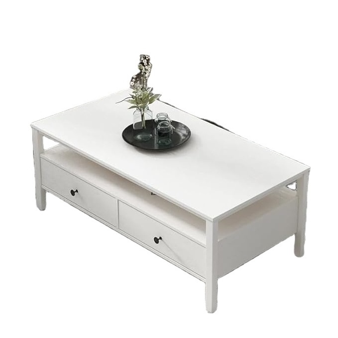 Floriana White 121cm Coffee Table with Open Shelf and 2 Drawers Storage