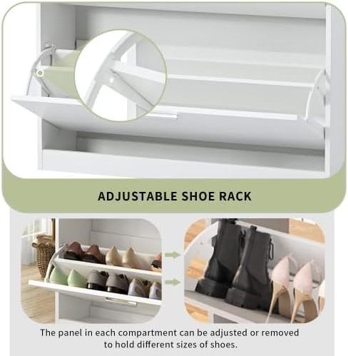 Simple slim entryway free standing organizer 2 flip shoe rack with LED light and drawer for living room