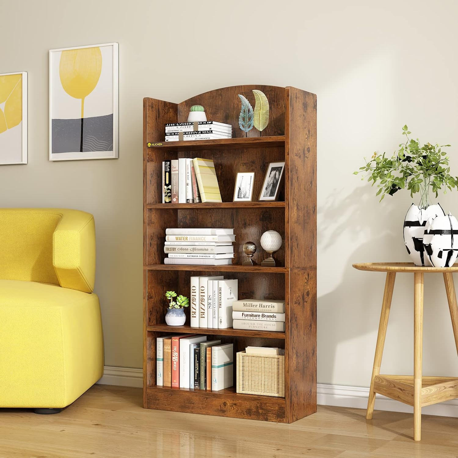 Open Shelf Wood Bookcase with 5-Tier Storage Shelves Bookshelves Standing Display Shelf Units for Home Office and living room