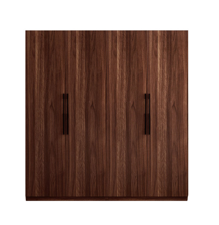 Modern luxury wooden functional simple design  wardrobe with 4 door  walnut clothes cabinet bedroom furniture