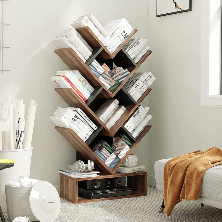 Factory price wooden tree bookshelf 5-Shelf floor standing bookcase for living room bedroom