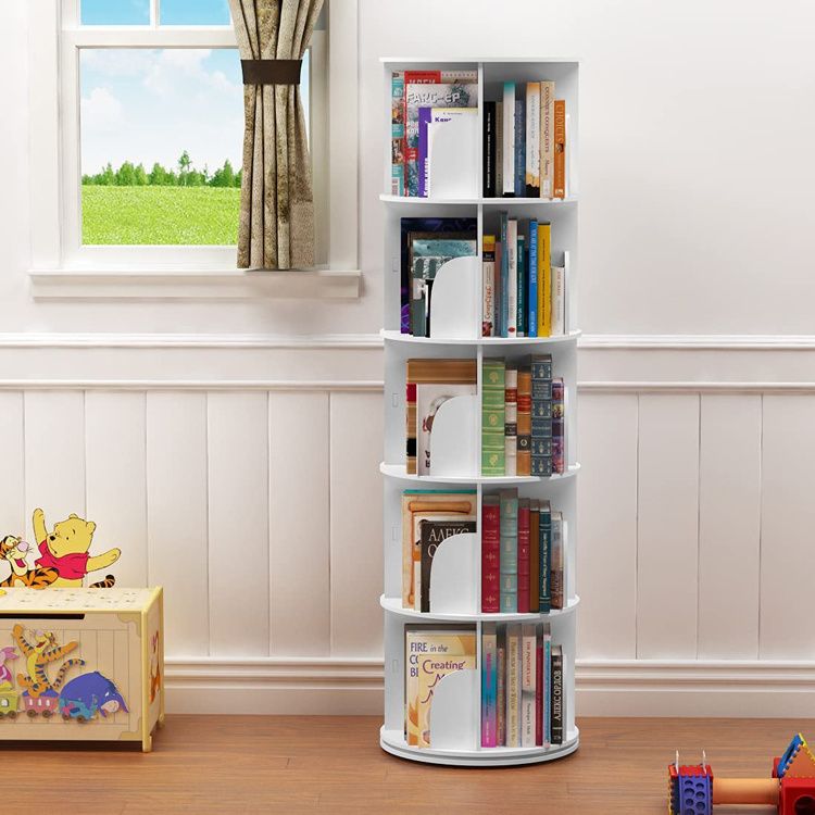 White multi purpose children library 360 degrees rotating book shelf for kids bedrooms