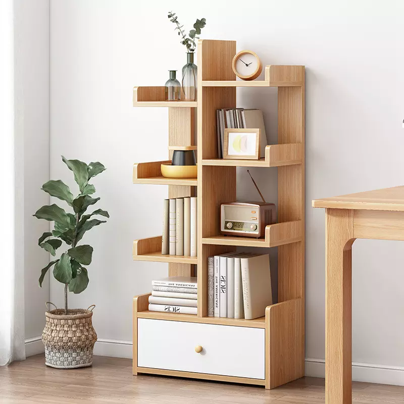 Ladder Narrow Modern Style Wood Book Shelves Simple Home Furniture Oak Color Bookcase Of Living Room