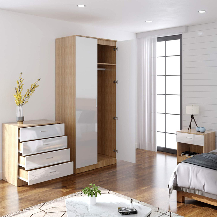 High Gloss 3 piece house furniture bedroom sets wooden soft Close Wardrobe ,Chest of Drawers and bedside table