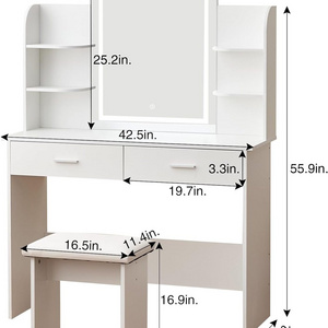 White Vanity with Mirror and Lights,Makeup Vanity Desk with Drawers & 6 Storage Shelves, Large Vanity Table Set