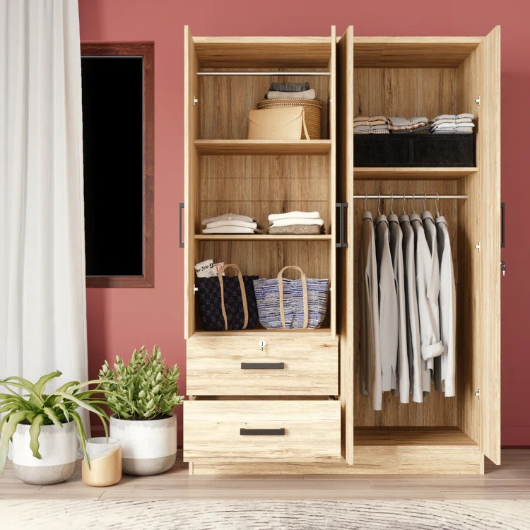 Simple customized manufactureed wood armoire portable wardrobes cabinet bedroom closet