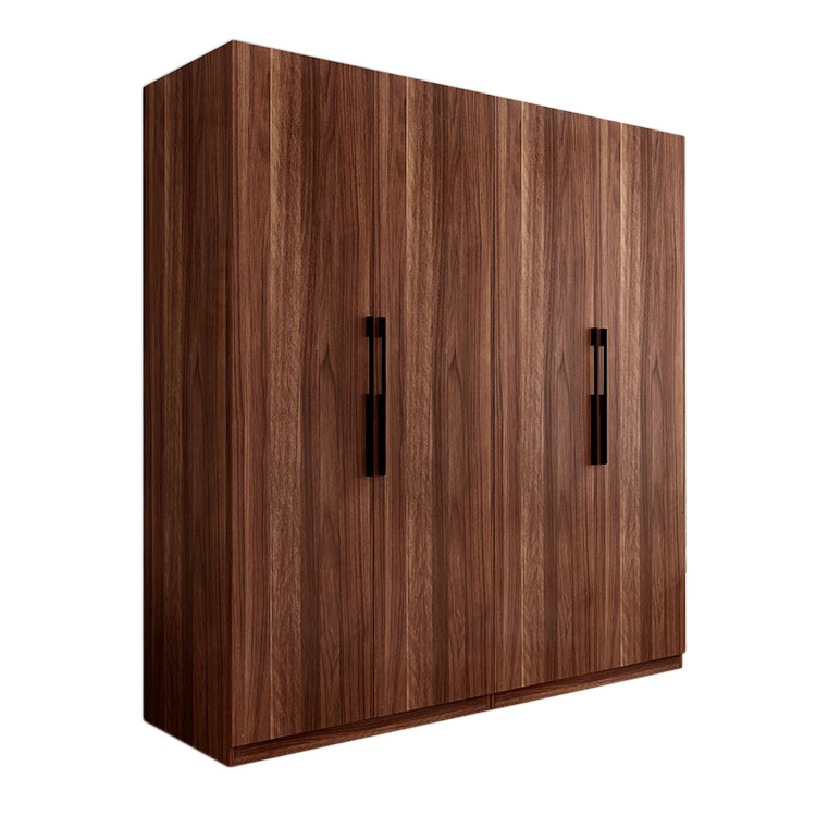 Modern luxury wooden functional simple design  wardrobe with 4 door  walnut clothes cabinet bedroom furniture