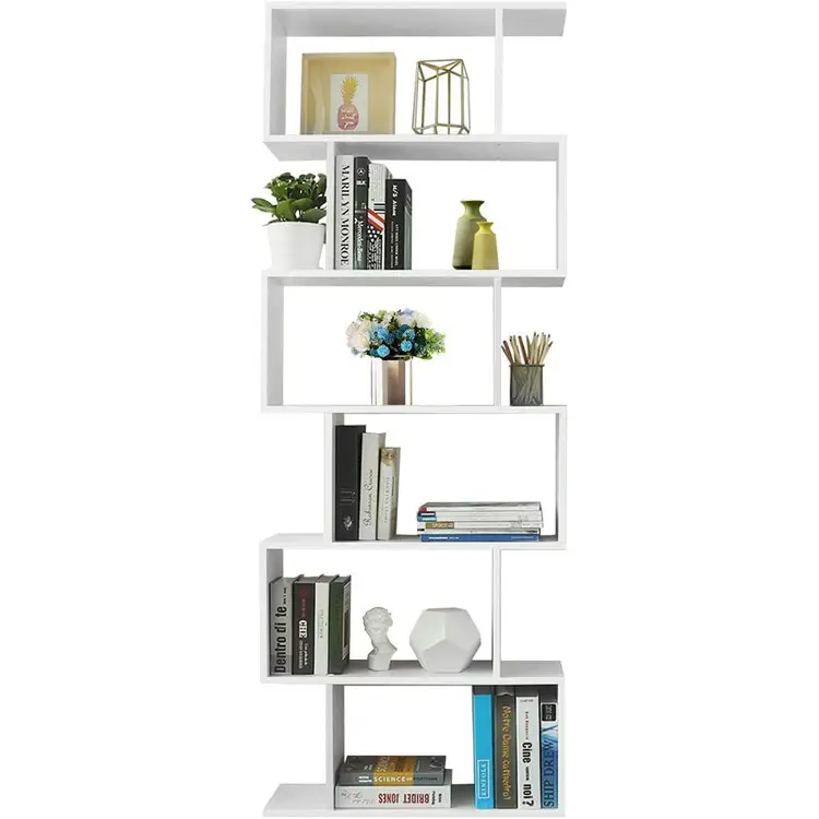 6-Tier Freestanding Modern Wood Display Shelving 6 Cube Home Living Room Furniture Open Bookcase