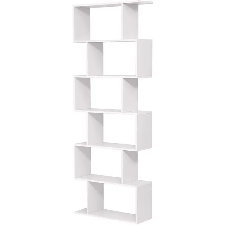 6-Tier Freestanding Modern Wood Display Shelving 6 Cube Home Living Room Furniture Open Bookcase