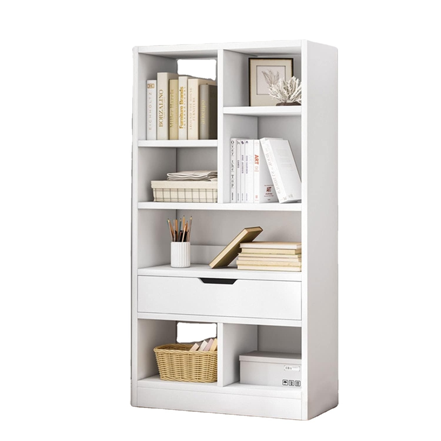 Wooden Open Shelf Bookcase - 51 Inches Height Freestanding Display Storage Cabinet