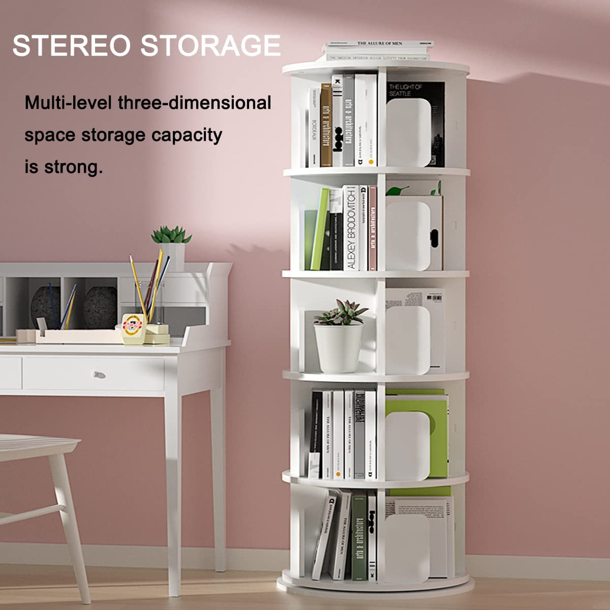 hot selling Modern 360 Rotating Storage Display Rack Floor Standing Shelves with Baffle for Bedroom Living Room Study Office