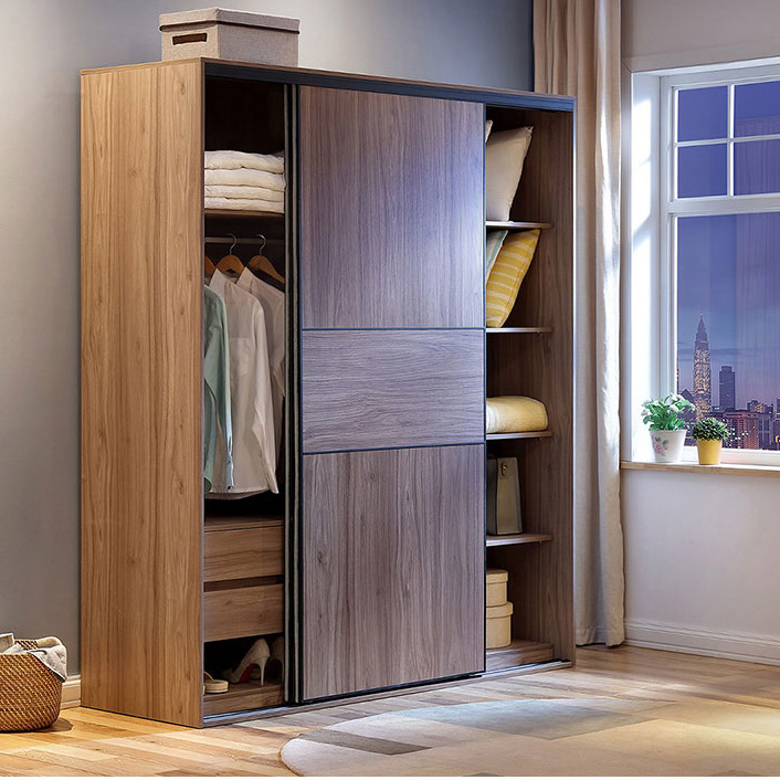 Luxury modern wooden Clothes Cabinet Furniture Style Sliding Door Multifunction Armoire storage wardrobe Bedroom