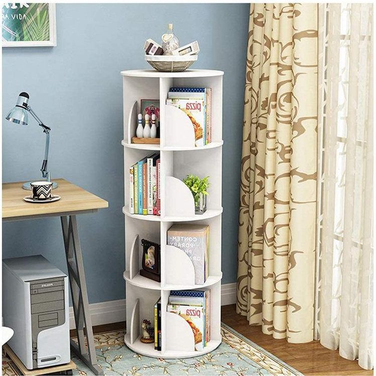 2023 popular round 4 Tier 360 rotating kids book rack portable shelves bookshelf for children