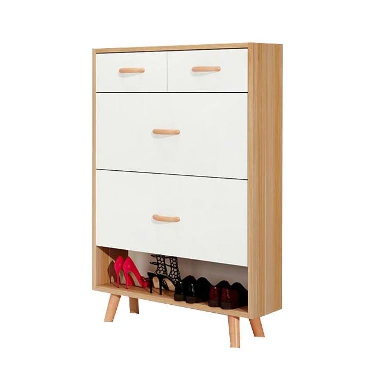 High quantity simple solid wooden legs 2 drawers and  2 flip doors shoe rack for living room