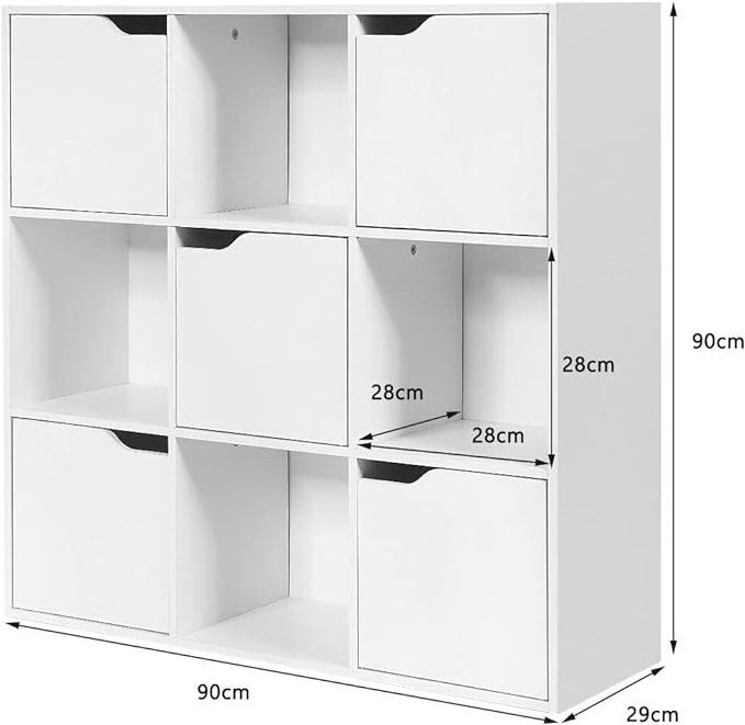 Wooden Bookcase Display Shelf, 3-Tier Storage Cabinet, 4 Open Cubes & 5 Doors, Bookshelf Storage Unit Organiser