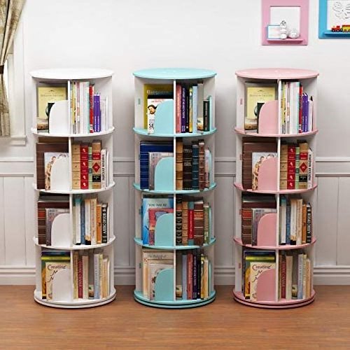 2023 popular round 4 Tier 360 rotating kids book rack portable shelves bookshelf for children