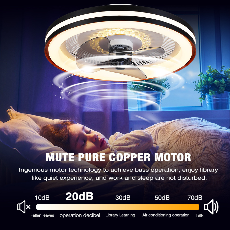 Low Profile Ceiling Bedroom Fan Lamp Restaurant Balcony Flush Mount LED Ceiling Fan with Light and Remote Control