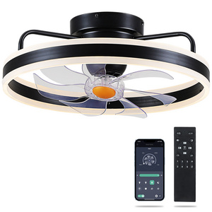 Rotatable Low Profile Ceiling Bedroom Fan Lamp Restaurant Balcony Flush Mount LED Ceiling Fan with Light and Remote Control