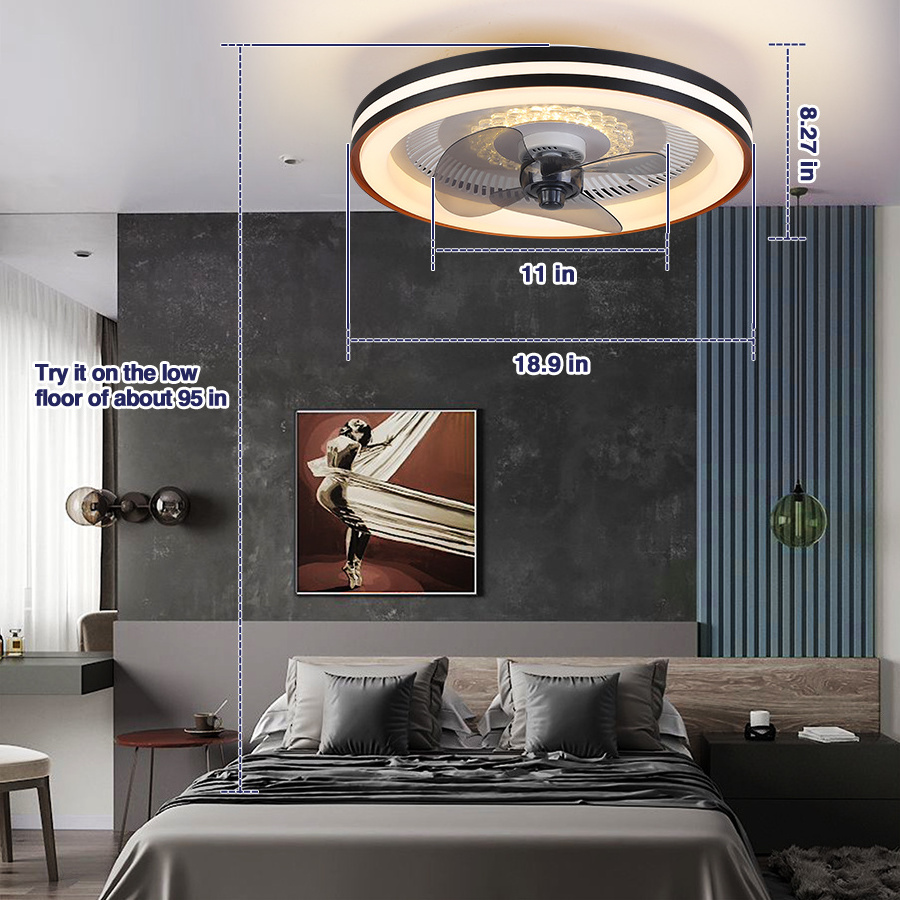 Low Profile Ceiling Bedroom Fan Lamp Restaurant Balcony Flush Mount LED Ceiling Fan with Light and Remote Control