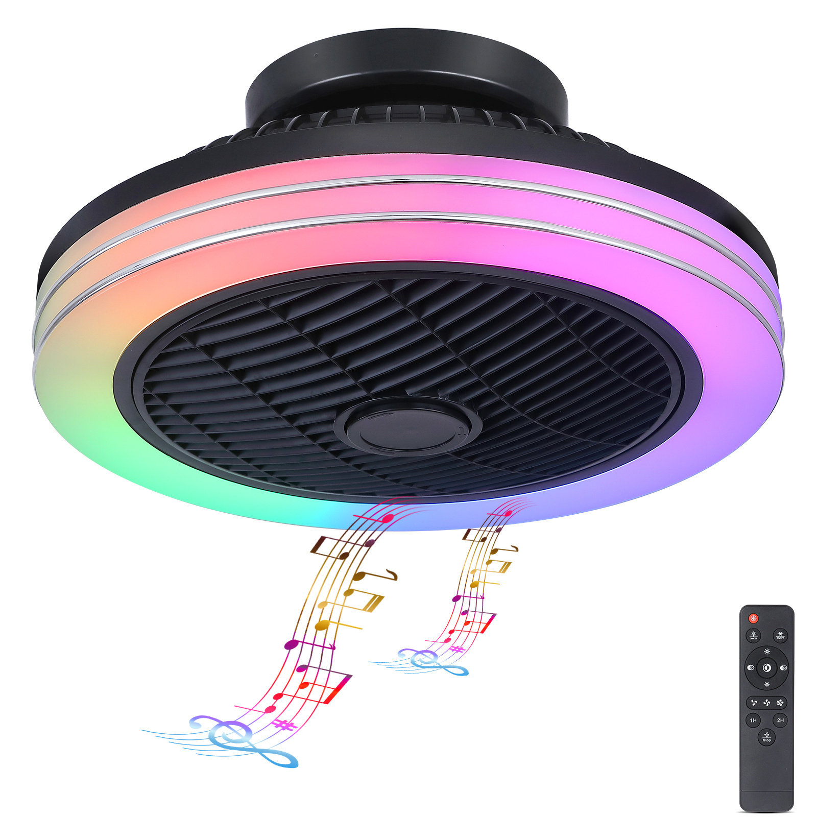 Flush Mount Modern Fan Light With Remote Control Low Profile Led RGB Ceiling Fan Light For Living room