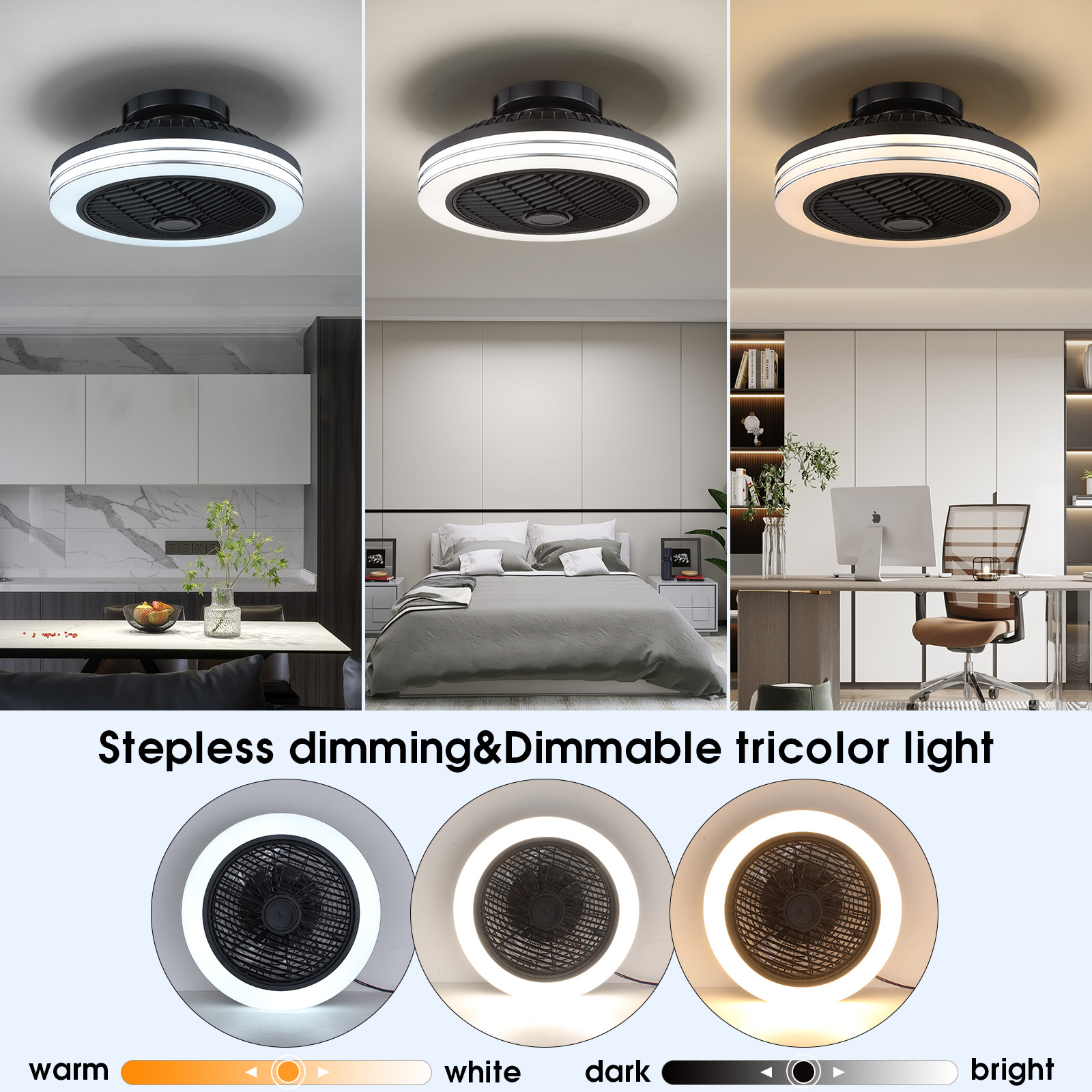 Flush Mount Modern Fan Light With Remote Control Low Profile Led RGB Ceiling Fan Light For Living room