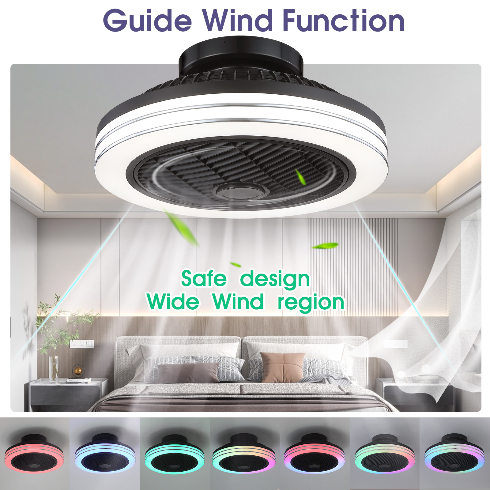 Flush Mount Modern Fan Light With Remote Control Low Profile Led RGB Ceiling Fan Light For Living room