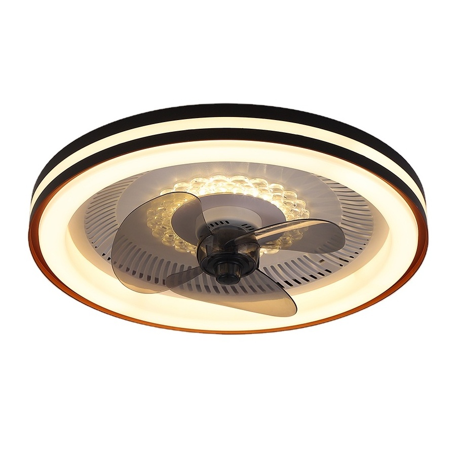 Low Profile Ceiling Bedroom Fan Lamp Restaurant Balcony Flush Mount LED Ceiling Fan with Light and Remote Control