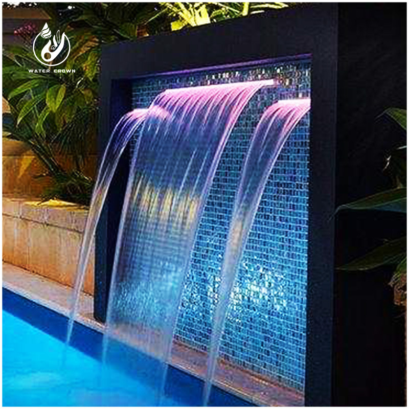 Outdoor Wall Hanging Fountain Spillway Led Lighting Artificial Swimming Pool Waterfall Descent Cascade