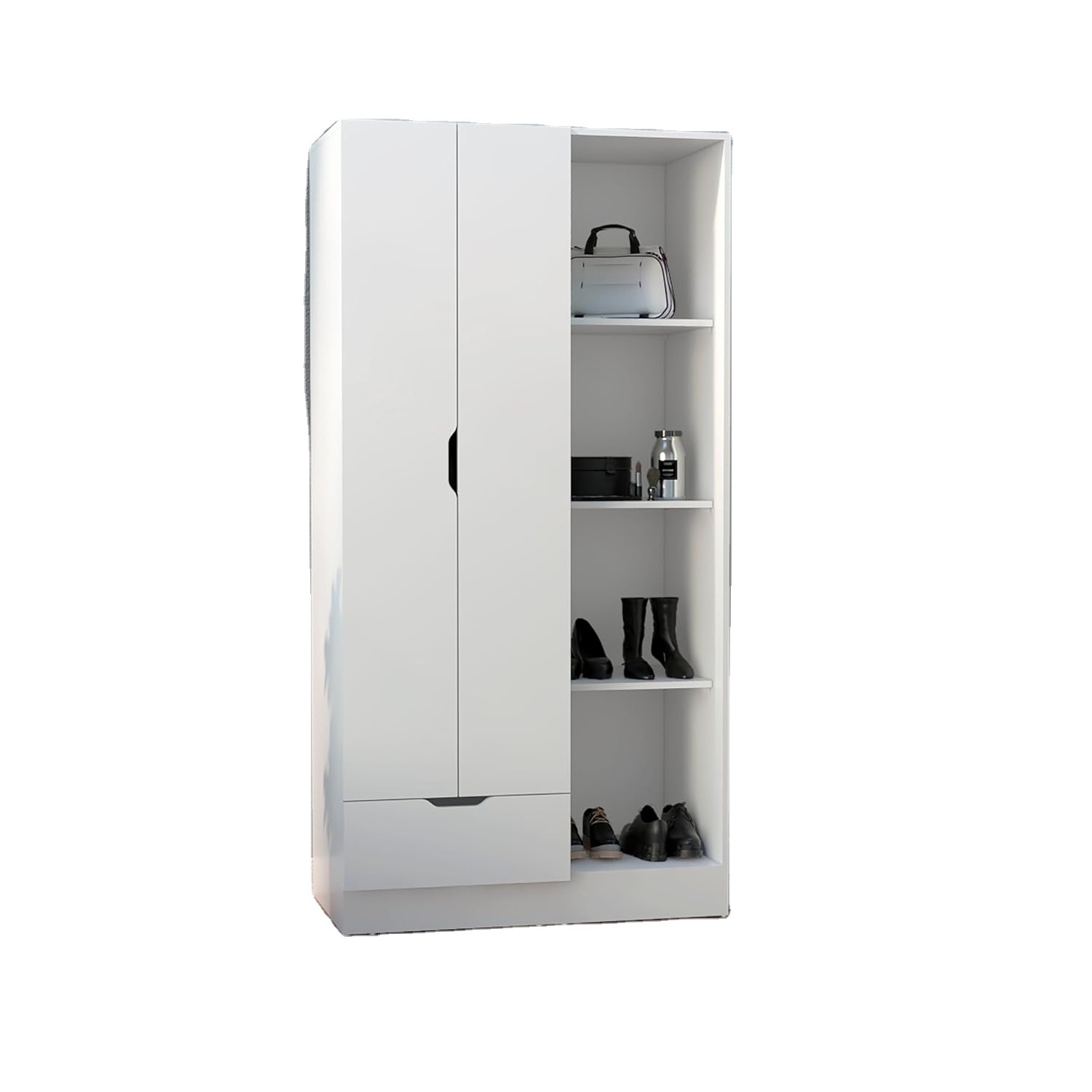 Wardrobe Armoire with 4-Tier Storage Shelves and 1 Drawer, White