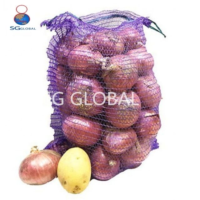 Customized red green violet PE raschel knitted mesh onion bag 25kg