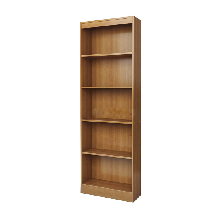 Large tall narrow 5 shelf dark wood vertical corner bookshelf