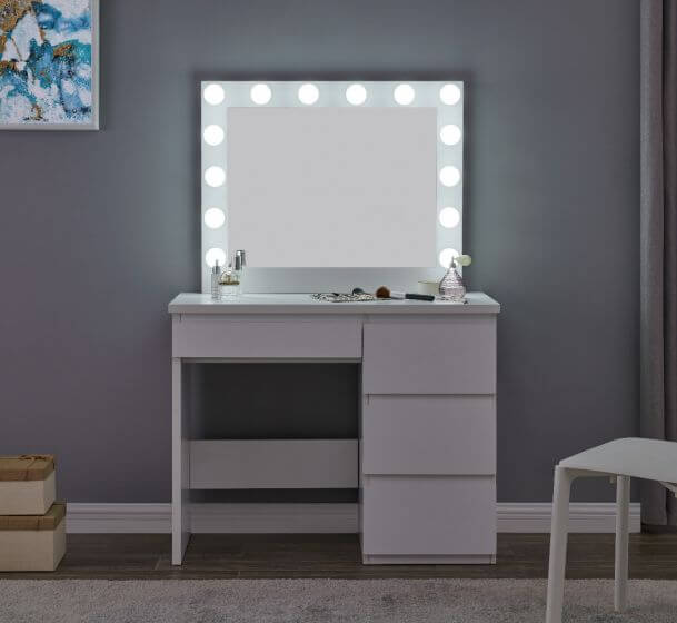 LED Mirror With Dressing Table Bulb Lights Makeup  dressing table with drawers and doors makeup vanity table lighted mirror