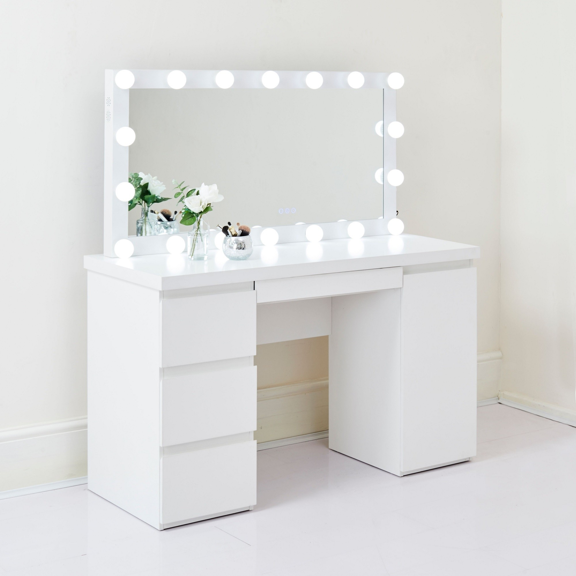 LED Mirror With Dressing Table Bulb Lights Makeup  dressing table with drawers and doors makeup vanity table lighted mirror