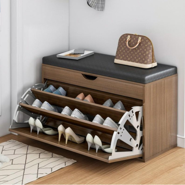 Puff Surface Trunk Shoe Organizer Flip-Down Shoes Rack